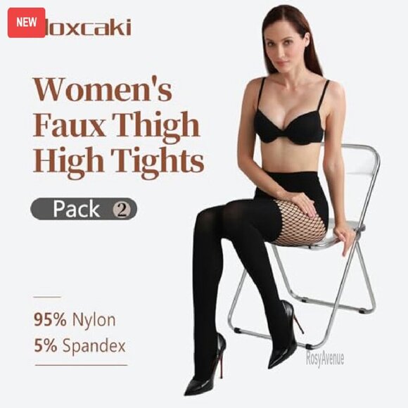 Mock Suspender Fishnet Tights Pack of 2 - Faux Thigh High Stockings - Picture 5 of 8